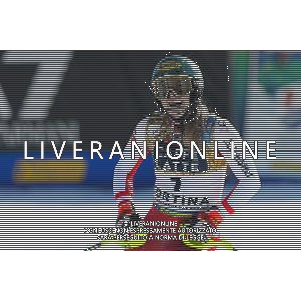 Francesco Scaccianoce/LM - 2021 FIS Alpine World SKI Championships - Slalom - Women - alpine ski race 20 February 2021 - Druscie, cortina (bl), Italy Photo showing: Katharina Liensberger (AUT) celebrates after finishing in 1st position and wins the gold medal in Slalom @LM/Francesco Scaccianoce AG ALDO LIVERANI SAS