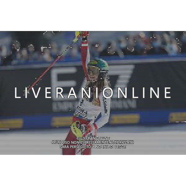 Francesco Scaccianoce/LM - 2021 FIS Alpine World SKI Championships - Slalom - Women - alpine ski race 20 February 2021 - Druscie, cortina (bl), Italy Photo showing: Katharina Liensberger (AUT) celebrates after finishing in 1st position and wins the gold medal in Slalom @LM/Francesco Scaccianoce AG ALDO LIVERANI SAS