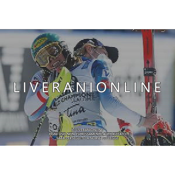 Francesco Scaccianoce/LM - 2021 FIS Alpine World SKI Championships - Slalom - Women - alpine ski race 20 February 2021 - Druscie, cortina (bl), Italy Photo showing: Katharina Liensberger (AUT) and Mikaela Shiffrin (USA) celebration @LM/Francesco Scaccianoce AG ALDO LIVERANI SAS