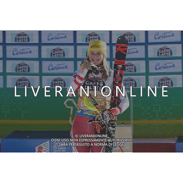 Francesco Scaccianoce/LM - 2021 FIS Alpine World SKI Championships - Slalom - Women - alpine ski race 20 February 2021 - Druscie, cortina (bl), Italy Photo showing: Katharina Liensberger (AUT) with her gold medal @LM/Francesco Scaccianoce AG ALDO LIVERANI SAS