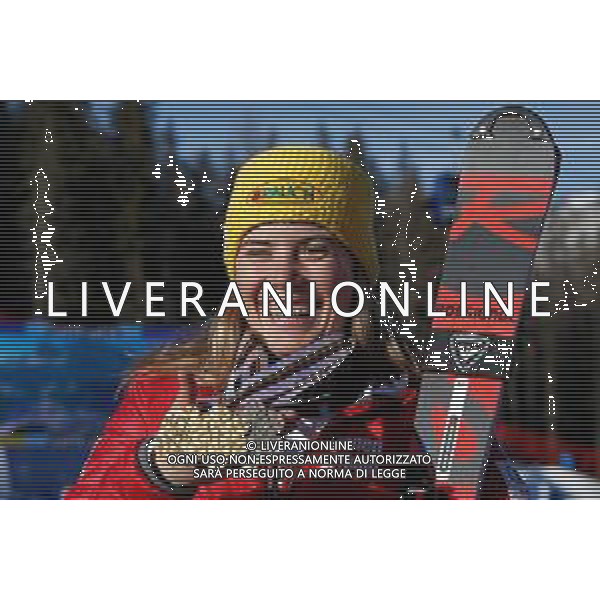 Francesco Scaccianoce/LM - 2021 FIS Alpine World SKI Championships - Slalom - Women - alpine ski race 20 February 2021 - Druscie, cortina (bl), Italy Photo showing: Katharina Liensberger (AUT) with her three medals in this World Championships @LM/Francesco Scaccianoce AG ALDO LIVERANI SAS