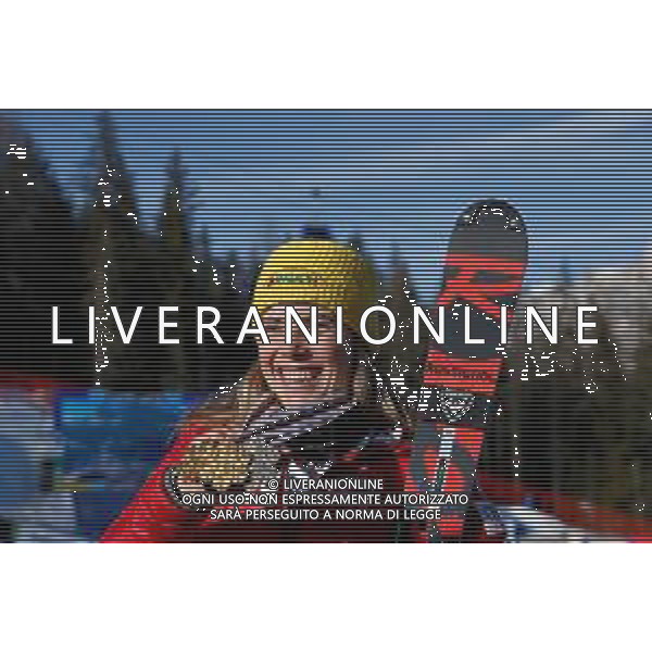 Francesco Scaccianoce/LM - 2021 FIS Alpine World SKI Championships - Slalom - Women - alpine ski race 20 February 2021 - Druscie, cortina (bl), Italy Photo showing: Katharina Liensberger (AUT) with her three medals in this World Championships @LM/Francesco Scaccianoce AG ALDO LIVERANI SAS