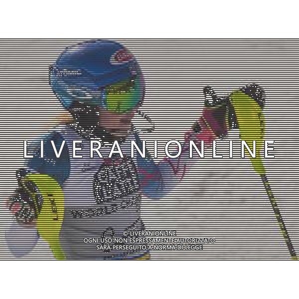 Franco Debernardi/LM - 2021 FIS Alpine World SKI Championships - Slalom - Women - alpine ski race 20 February 2021 - Druscie, cortina (bl), Italy Photo showing: USA Mikaela Shiffrin reacts after crosses the finish line for his Bronze medal @LM/Franco Debernardi AG ALDO LIVERANI SAS