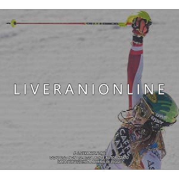 Franco Debernardi/LM - 2021 FIS Alpine World SKI Championships - Slalom - Women - alpine ski race 20 February 2021 - Druscie, cortina (bl), Italy Photo showing: Austrian Katharina Liensberger reacts after crosses the finish line for his Gold medal @LM/Franco Debernardi AG ALDO LIVERANI SAS