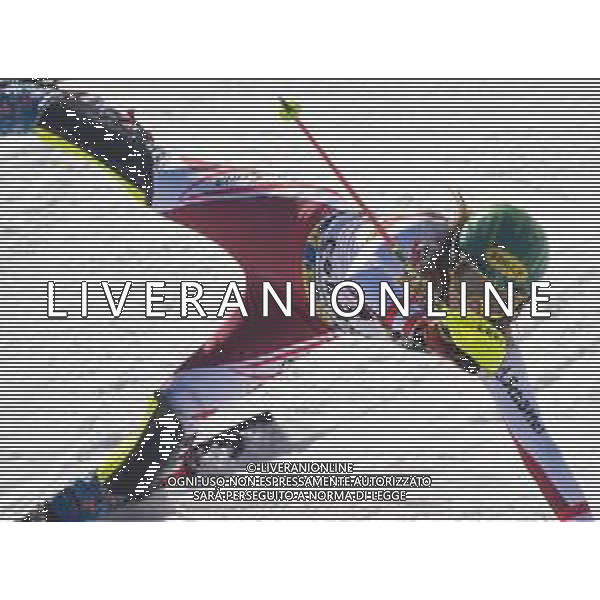 Franco Debernardi/LM - 2021 FIS Alpine World SKI Championships - Slalom - Women - alpine ski race 20 February 2021 - Druscie, cortina (bl), Italy Photo showing: Austrian Katharina Liensberger reacts after crosses the finish line for his Gold medal @LM/Franco Debernardi AG ALDO LIVERANI SAS