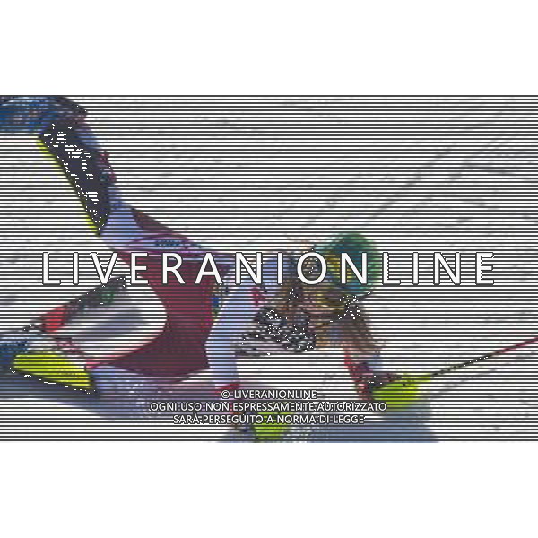 Franco Debernardi/LM - 2021 FIS Alpine World SKI Championships - Slalom - Women - alpine ski race 20 February 2021 - Druscie, cortina (bl), Italy Photo showing: Austrian Katharina Liensberger reacts after crosses the finish line for his Gold medal @LM/Franco Debernardi AG ALDO LIVERANI SAS