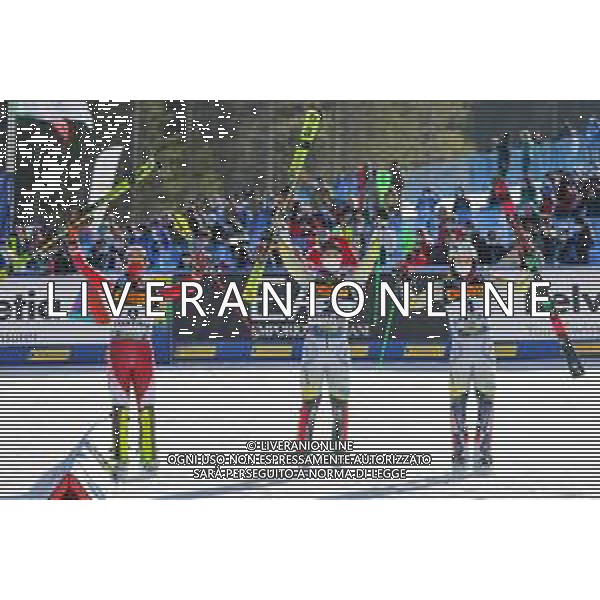 Luca Tedeschi/LM - 2021 FIS Alpine World SKI Championships - Slalom - Men - alpine ski race 21 February 2021 - Druscie, cortina (bl), Italy Photo showing: Adrian PERTL (AUT) silver medal, Sebastian FOSS-SOLEVAAG (NOR) gold medal, Henrik KRISTOFFERSEN (NOR) bronze medal @LM/Luca Tedeschi AG ALDO LIVERANI SAS