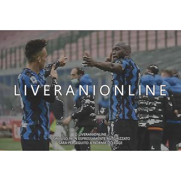 Lautaro Martinez (Inter) e Romelu Lukaku (Inter) esultano dopo il gol del 3 a 0 Milan vs Inter Campionato Serie A TIM - 23a giornata Milano 21-02-2021 Stadio Giuseppe Meazza - San Siro foto Roberto Garavaglia/ag. Aldo Liverani sas