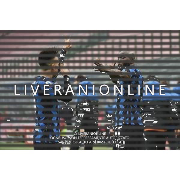 Lautaro Martinez (Inter) e Romelu Lukaku (Inter) esultano dopo il gol del 3 a 0 Milan vs Inter Campionato Serie A TIM - 23a giornata Milano 21-02-2021 Stadio Giuseppe Meazza - San Siro foto Roberto Garavaglia/ag. Aldo Liverani sas