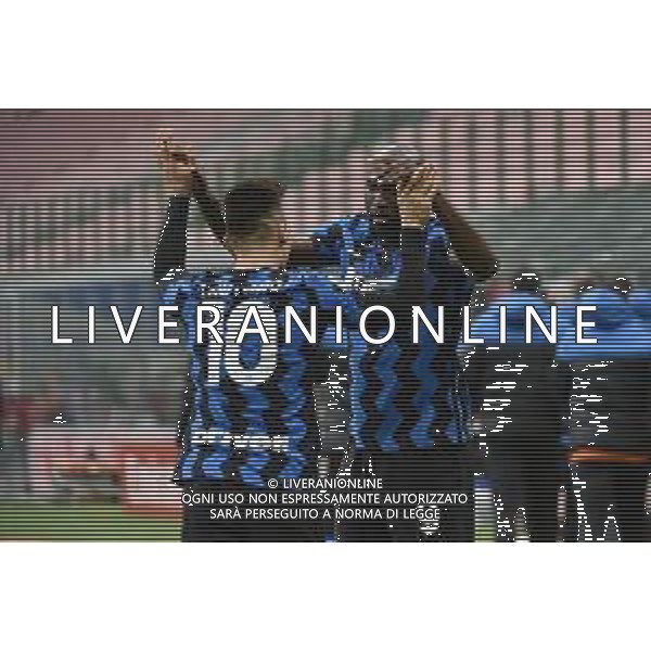 Lautaro Martinez (Inter) e Romelu Lukaku (Inter) esultano dopo il gol del 3 a 0 Milan vs Inter Campionato Serie A TIM - 23a giornata Milano 21-02-2021 Stadio Giuseppe Meazza - San Siro foto Roberto Garavaglia/ag. Aldo Liverani sas