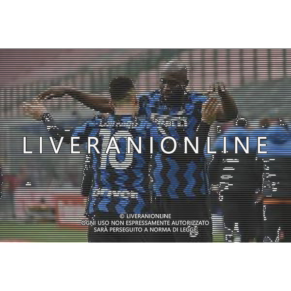 Lautaro Martinez (Inter) e Romelu Lukaku (Inter) esultano dopo il gol del 3 a 0 Milan vs Inter Campionato Serie A TIM - 23a giornata Milano 21-02-2021 Stadio Giuseppe Meazza - San Siro foto Roberto Garavaglia/ag. Aldo Liverani sas