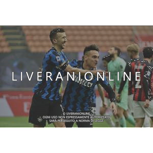 Ivan Perisic (Inter) SX e Lautaro Martinez (Inter) DX esultano dopo il gol del 2 a 0 Milan vs Inter Campionato Serie A TIM - 23a giornata Milano 21-02-2021 Stadio Giuseppe Meazza - San Siro foto Roberto Garavaglia/ag. Aldo Liverani sas