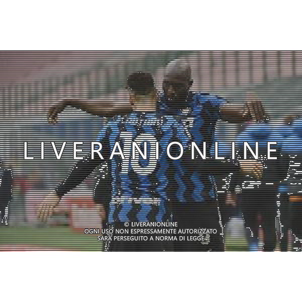 Lautaro Martinez (Inter) SX e Romelu Lukaku (Inter) DX esultano dopo il gol del 3 a 0 Milan vs Inter Campionato Serie A TIM - 23a giornata Milano 21-02-2021 Stadio Giuseppe Meazza - San Siro foto Roberto Garavaglia/ag. Aldo Liverani sas