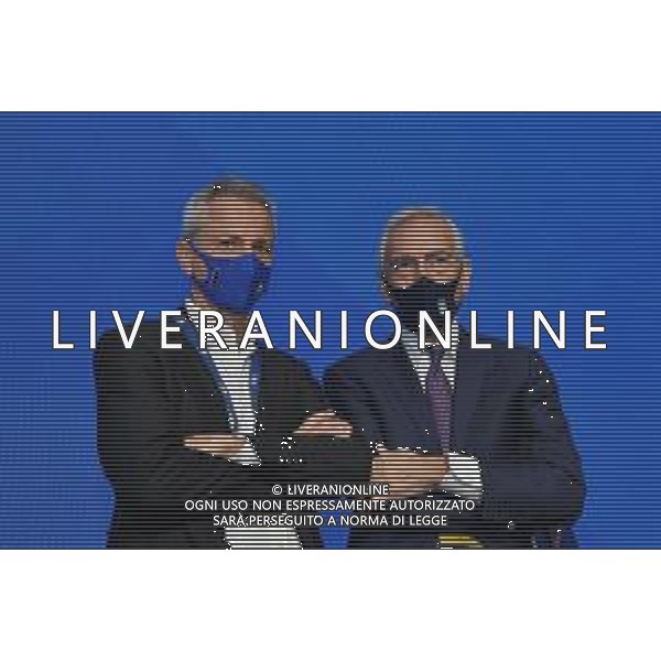ROME, ITALY - FEBRUARY 22: (L-R) Lega Serie A President Paolo Dal Pino and FIGC President Gabriele Gravina attend the FIGC Elective Assembly at Cavalieri Waldorf Astoria Hotel on February 21, 2021 in Rome, Italy. (Photo by Marco Rosi /Getty Images) Ufficio Stampa Figc /Agenzia Aldo Liverani Sas