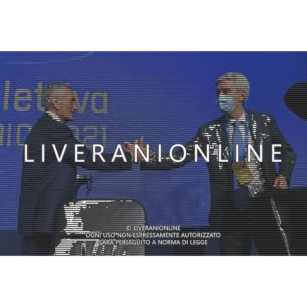 ROME, ITALY - FEBRUARY 22: (L-R) Gabriele Gravina shakes the hands with the Vice President Cosimo Sibilia after being re-elected as President of Italian Football Federation (FIGC) after the FIGC Elective Assembly at Cavalieri Waldorf Astoria Hotel on February 21, 2021 in Rome, Italy. (Photo by Marco Rosi/Getty Images) Ufficio Stampa Figc /Agenzia Aldo Liverani Sas
