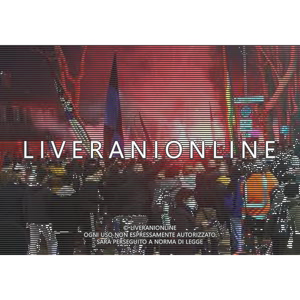 Atalanta-Real Madrid Uefa Champions League 2020/2021 Ottavi di finale - Partita di andata Bergamo, 24 febbraio 2021 Nella foto: il corteo dei tifosi dell\'Atalanta all\'esterno dello stadio prima della partita Ph. Soli - Ag. Aldo LiveraniAGENZIA ALDO LIVERANI SAS