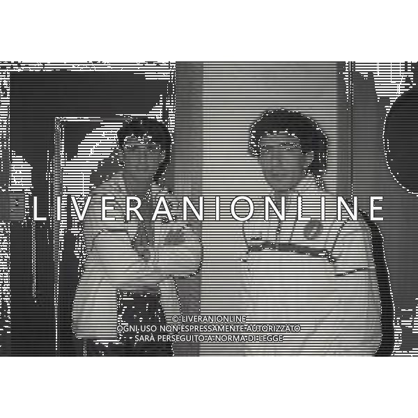 1987 APRILE MILANELLO RADUNO NAZIONALE DI CALCIO ITALIANA NELLA FOTO ROBERTO MANCINI E GIANFRANCO MATTEOLI AG ALDO LIVERANI SAS