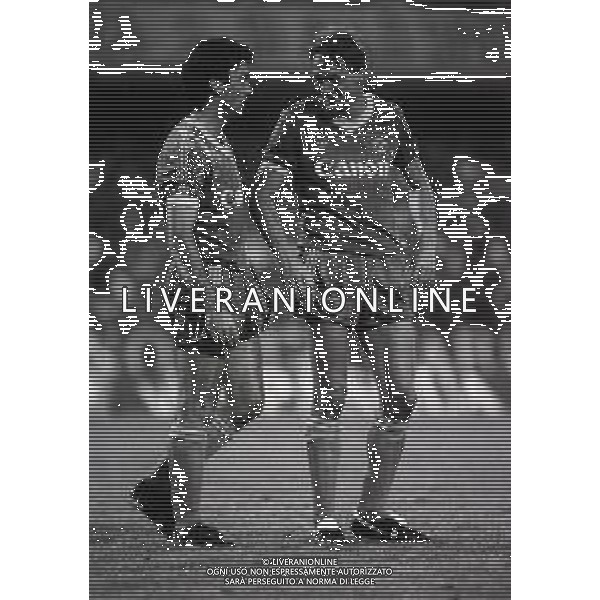 12-06-1985 VERONA QUARTI DI FINALE DI ANDATA DI COPPA ITALIA VERONA INTER 3-0 NELLA FOTO LUIGI SACCHETTI E PREBEN LARSEN ELKJAER AG ALDO LIVERANI SAS