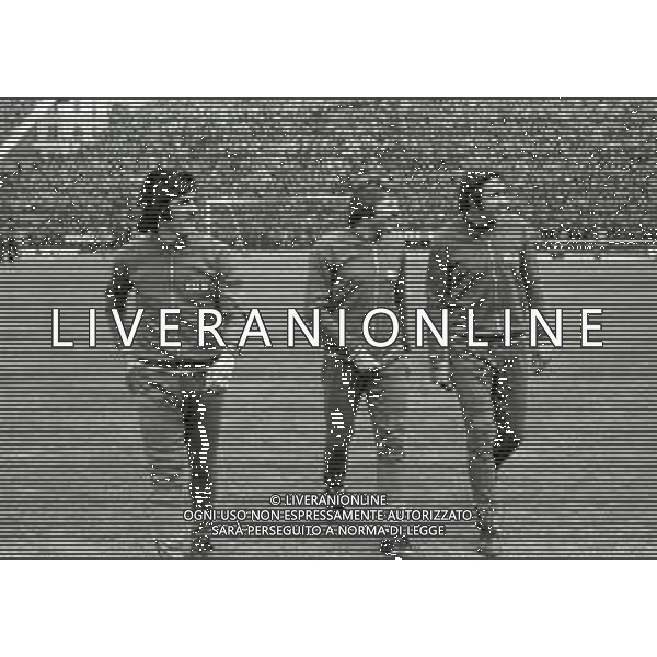 03-03-1973 GENOVA QUALIFICAZIONI MONDIALI DI CALCIO ITALIA LUSSEMBURGO 5-0 NELLA FOTO CLAUDIO SALA CON GIANPIETRO MARCHETTI E GIORGIO CHINAGLIA AG ALDO LIVERANI SAS