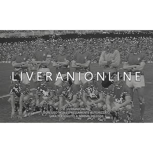 03-03-1973 GENOVA QUALIFICAZIONI MONDIALI DI CALCIO ITALIA LUSSEMBURGO 5-0 NELLA FOTO FORMAZIONE ITALIA DA SIN IN PIEDI ROMEO BENETTI-GIACINTO FACCHETTI-GIANNI RIVERA-LUCIANO SPINOSI-DINO ZOFF-E GIGI RIVE SED DA SIN. FABIO CAPELLO-GIUSEPPE SABADINI-PIETRO ANASTASI-SANDRO MAZZOLA-TARCISIO BURGNICH AG ALDO LIVERANI SAS 