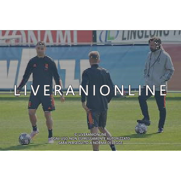 Torino 08.03.2021 Centro Sportivo Continassa Alessandro Falzone/Ag. Aldo Liverani sas Allenamento di vigilia del match Juventus vs Porto Nella foto: Andrea Pirlo-Cristiano Ronaldo