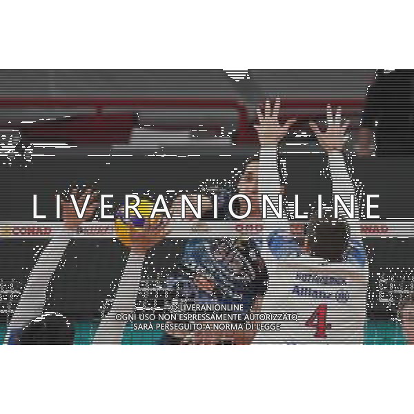Cerquiglinio/LMedia - Playoff - Sir Safety Conad Perugia vs Allianz Milano - Volleyball Italian Serie A Men Superleague Championship 2020/2021 10 March 2021 - Pala Barton, perugia, Italy Photo showing: roberto russo (n.12 middle-blocker sir safety conad perugia) attack @Cerquiglinio/LMedia/ AGENZIA ALDO LIVERANI SAS