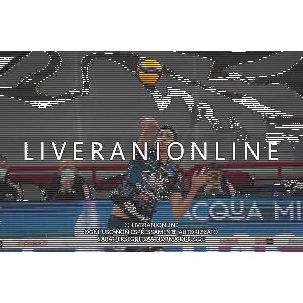 Cerquiglinio/LMedia - Playoff - Sir Safety Conad Perugia vs Allianz Milano - Volleyball Italian Serie A Men Superleague Championship 2020/2021 10 March 2021 - Pala Barton, perugia, Italy Photo showing: roberto russo (n.12 middle-blocker sir safety conad perugia) serve @Cerquiglinio/LMedia/ AGENZIA ALDO LIVERANI SAS