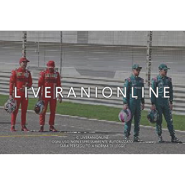 Charles Leclerc (MON) Ferrari and Carlos Sainz Jr (ESP) Ferrari with Sebastian Vettel (GER) Aston Martin F1 Team and Lance Stroll (CDN) Aston Martin F1 Team. 12.03.2021. Formula 1 Testing, Sakhir, Bahrain, Day One. - www.xpbimages.com, EMail: requests@xpbimages.com © Copyright: Moy / XPB Images/ AGENZIA ALDO LIVERANI SAS - ITALY ONLY EDITORIAL USE ONLY