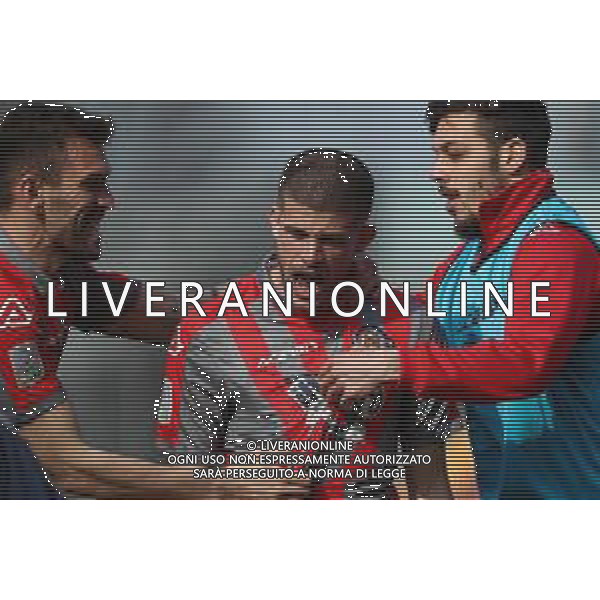 Carnabucia/LMedia - US Cremonese vs AC Reggiana - Italian Football Championship League BKT 2020/2021 13 March 2021 - Giovanni Zini stadium, cremona, Italy Photo showing: Luca Valzania with Luca Strizzolo and Gianluca Gaetano (Cremonese) celebrate the second goal for Cremonese @Carnabucia/LMedia/ AGENZIA ALDO LIVERANI SAS