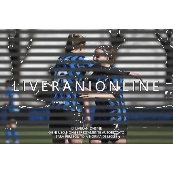© TVRG esultanza finale Caroline Moller Hansen (Inter) SX e Gloria Marinelli (Inter) DX Inter Milano Women vs Milan Women Coppa Italia Femminile semifinale - gara di andata stadio Ernesto Breda Sesto San Giovanni (MI) 14-03-2021 foto Roberto Garavaglia/ag. Aldo Liverani sas