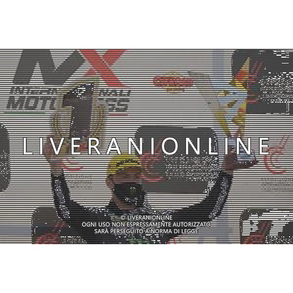 Tommasinio/LMedia - MX Internazionali Italia 2021 - MX1 Category - Motocross 14 March 2021 - Tazio Nuvolari track, mantova, Italy Photo showing: 3 - Romain Fevre (FRA) Kawasaki,. Winner. @Tommasinio/LMedia AG ALDO LIVERANI SAS