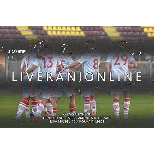 Fagiolinia/LMedia - Livorno vs Grosseto - Campionato di Calcio Serie C - Lega Pro 2020/2021 16 marzo 2021 - Stadio Armando Picchi, Livorno, Italia Nella foto: Esultanza Grosseto dopo il gol Giuseppe Sicurella (Grosseto) @Fagiolinia/LMedia AG ALDO LIVERANI SAS