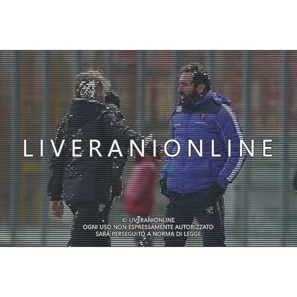 Cerquiglinio/LMedia - AC Perugia vs FC Sudtirol - Italian football Serie C match 2020/2021 21 March 2021 - Renato Curi stadium, perugia, Italy Photo showing: caserta fabio (allenatore perugia calcio) vecchi stefano (coach fc sudtirol) they say goodbye in the pre game @Cerquiglinio/LMedia/ AGENZIA ALDO LIVERANI SAS