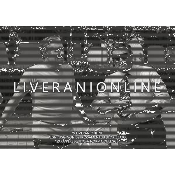 RETROSPETTIVA NILS LIEDHOLM ALLENATORE CALCIO NELLA FOTO NILS LIEDHOLM CON NEREO ROCCO A MILANELLO NELL\'ANNO 1977 AG ALDO LIVERANI SAS 