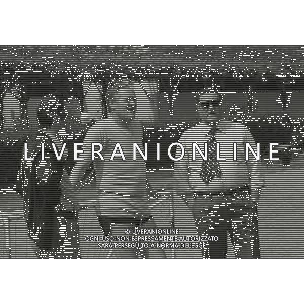 RETROSPETTIVA NILS LIEDHOLM ALLENATORE CALCIO NELLA FOTO NILS LIEDHOLM CON NEREO ROCCO A MILANELLO NELL\'ANNO 1977 AG ALDO LIVERANI SAS 