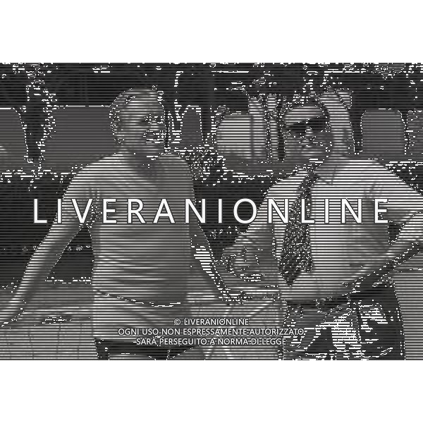 RETROSPETTIVA NILS LIEDHOLM ALLENATORE CALCIO NELLA FOTO NILS LIEDHOLM CON NEREO ROCCO A MILANELLO NELL\'ANNO 1977 AG ALDO LIVERANI SAS 