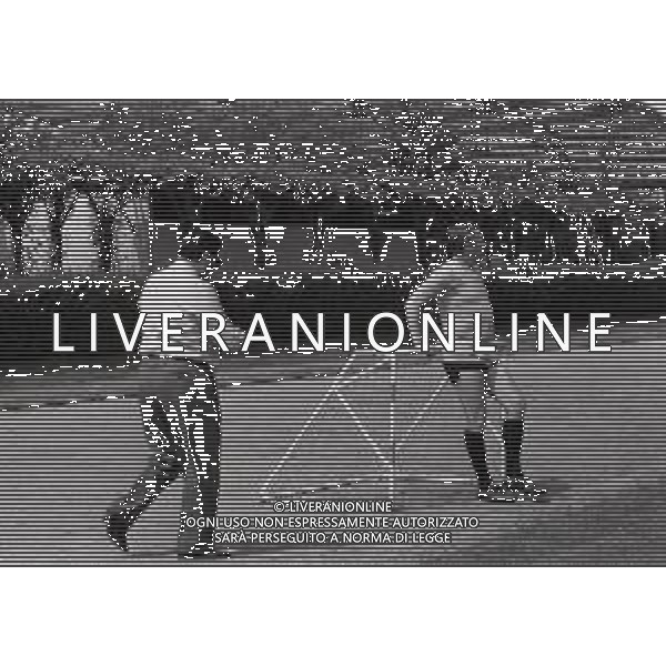 RETROSPETTIVA NILS LIEDHOLM ALLENATORE CALCIO NELLA FOTO NILS LIEDHOLM CON NEREO ROCCO A MILANELLO NELL\'ANNO 1977 AG ALDO LIVERANI SAS 