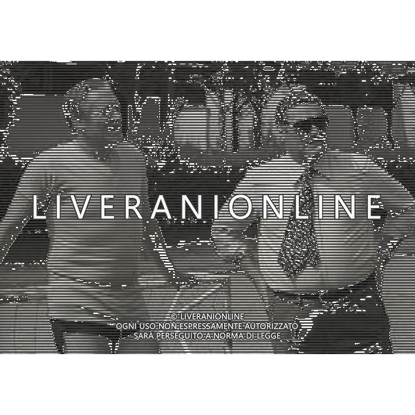 RETROSPETTIVA NILS LIEDHOLM ALLENATORE CALCIO NELLA FOTO NILS LIEDHOLM CON NEREO ROCCO A MILANELLO NELL\'ANNO 1977 AG ALDO LIVERANI SAS 
