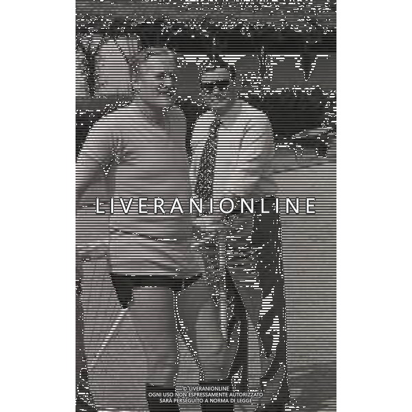 RETROSPETTIVA NILS LIEDHOLM ALLENATORE CALCIO NELLA FOTO NILS LIEDHOLM CON NEREO ROCCO A MILANELLO NELL\'ANNO 1977 AG ALDO LIVERANI SAS 
