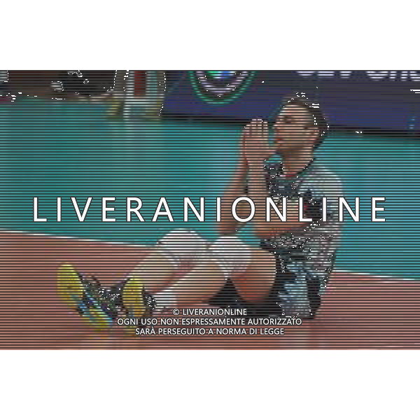 Cerquiglinio/LMedia - Sir Sicoma Monini Perugia vs Itas Trentino - Volley Champions League Men 2020/2021 24 marzo 2021 - Pala Barton, Perugia, Italia Nella foto: massimo colaci (n.13 libero sir safety conad perugia) deluso @Cerquiglinio/LMedia AG ALDOLIVERANI SAS