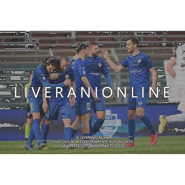 © TVRG esultanza Como dopo il gol del 4 a 2 Como vs Pontedera Campionato Serie C girone A - 33a giornata Como 27-03-2021 Stadio Giuseppe Sinigaglia foto Roberto Garavaglia/ag. Aldo Liverani sas / AGENZIA ALDO LIVERANI SAS
