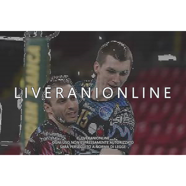 Cerquiglinio/LMedia - Playoff - Semifinali - Sir Safety Conad Perugia vs Vero Volley Monza - Campionato di Volley Superlega Serie A 2020/2021 27 marzo 2021 - Pala Barton, Perugia, Italia Nella foto: massimo colaci (n.13 libero sir safety conad perugia) muzaj maciej (n.15 sir safety conad perugia) esultano @Cerquiglinio/LMedia/ AGENZIA ALDO LIVERANI SAS