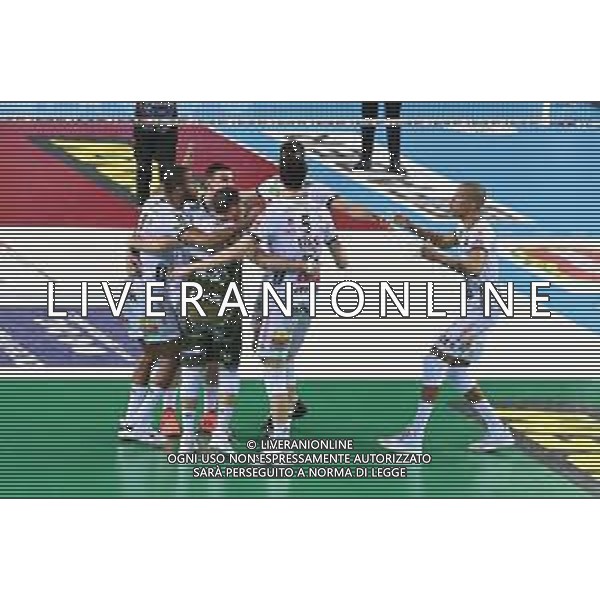 Bartomeolio/LMedia - Playoff - Semifinali - Cucine Lube Civitanova vs Itas Trentino - Campionato di Volley Superlega Serie A 2020/2021 28 marzo 2021 - Eurosuole Forum, Civitanova Marche, Italia Nella foto: Esultanza giocatori Itas Trentino @Bartomeolio/LMedia AG ALDO LIVERANI SAS