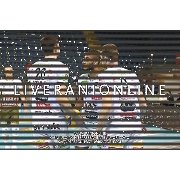 Bartomeolio/LMedia - Playoff - Semifinali - Cucine Lube Civitanova vs Itas Trentino - Campionato di Volley Superlega Serie A 2020/2021 28 marzo 2021 - Eurosuole Forum, Civitanova Marche, Italia Nella foto: Srecko Lisinac #20 (Itas Trentino) Ricardo Lucarelli Santos De Souza #8 (Itas Trentino) Dick Kooy #11 (Itas Trentino) @Bartomeolio/LMedia/ AGENZIA ALDO LIVERANI SAS