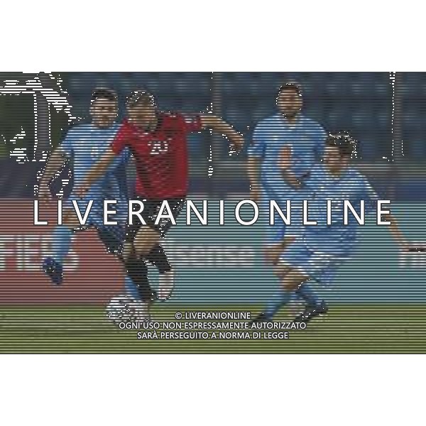 SAN MARINO vs ALBANIA Qualificazioni Europee del Gruppo I ai Mondiali del Qatar 2022 31/03/2021 - nella foto: Ylber Ramadani(Albania)Enrico Golinucci (San Marino)Marcello Mularoni(San Marino) ©Claudio Zamagni/Agenzi Aldo Liverani s.a.s. Ylber Ramadani(Albania)Enrico Golinucci (San Marino)Marcello Mularoni(San Marino) during European Qualifying Round group I of FIFA World Championship of Qatar 2022 soccer match between San Marino and Albania at San Marino Stadium on March 31 2021 in Republic of San Marino photo credit by Claudio Zamagni/Aldo Liverani Photo Agency