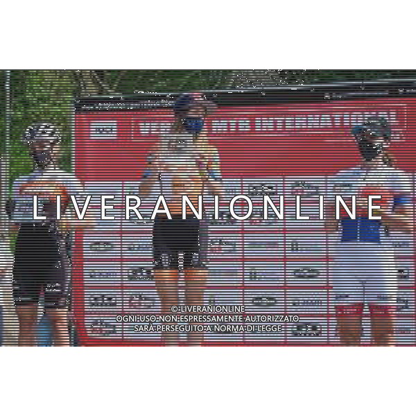 Tommasinio/LMedia - Verona MTB International XCO - Elite Woman Category - MTB - Mountain Bike 03 April 2021 - Parco delle Colombare, Verona, Italy Photo showing: Podium of open woman category race of Verona MTB International 2021 XCO - First (2) Yana Belomoyna - (UA) second place for (12) Giada Specia - (ITA) and third for (3) Jitka Cabelicka - (CZE) @Tommasinio/LMedia AG ALDO LIVERANI SAS