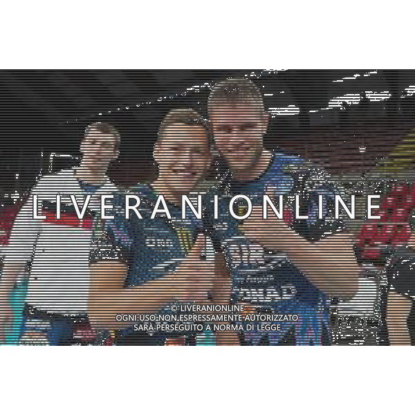 Cerquiglinio/LMedia - Playoff - Semifinali - Sir Safety Conad Perugia vs Vero Volley Monza - Campionato di Volley Superlega Serie A 2020/2021 04 aprile 2021 - Pala Barton, Perugia, Italia Nella foto: zimmermann jan (n.10 setter sir safety conad perugia) ter horst thijs (n.5 hitter spicker sir safety conad perugia) esultano per l\' accesso alla finale scudetto @Cerquiglinio/LMedia AG ALDO LIVERANI SAS