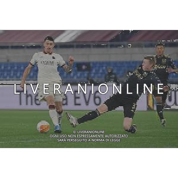 Corradettia/LMedia - AS Roma vs AFC Ajax - football Europa League match 2020/2021 15 April 2021 - Stadio Olimpico, rome, Italy Photo showing: Roger Ibanez of AS Roma and Peer Schuurs of AFC Ajax seen in action @Corradettia/LMedia/ AGENZIA ALDO LIVERANI SAS