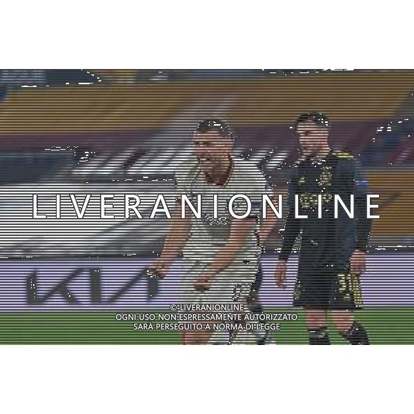 Corradettia/LMedia - AS Roma vs AFC Ajax - football Europa League match 2020/2021 15 April 2021 - Stadio Olimpico, rome, Italy Photo showing: Edin Dzeko of AS Roma celebrates after scoring goal 1-1 seen in action @Corradettia/LMedia/ AGENZIA ALDO LIVERANI SAS