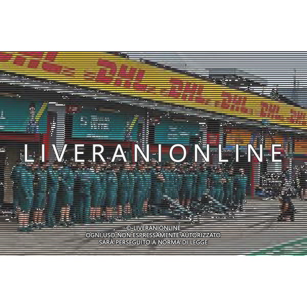 Aston Martin F1 Team observe a minute\'s silence for HRH Prince Philip, Duke of Edinburgh. 17.04.2021. Formula 1 World Championship, Rd 2, Emilia Romagna Grand Prix, Imola, Italy, Qualifying Day. - www.xpbimages.com, EMail: requests@xpbimages.com © Copyright: Moy / XPB Images/ AGENZIA ALDO LIVERANI SAS - ITALY ONLY EDITORIAL USE ONLY